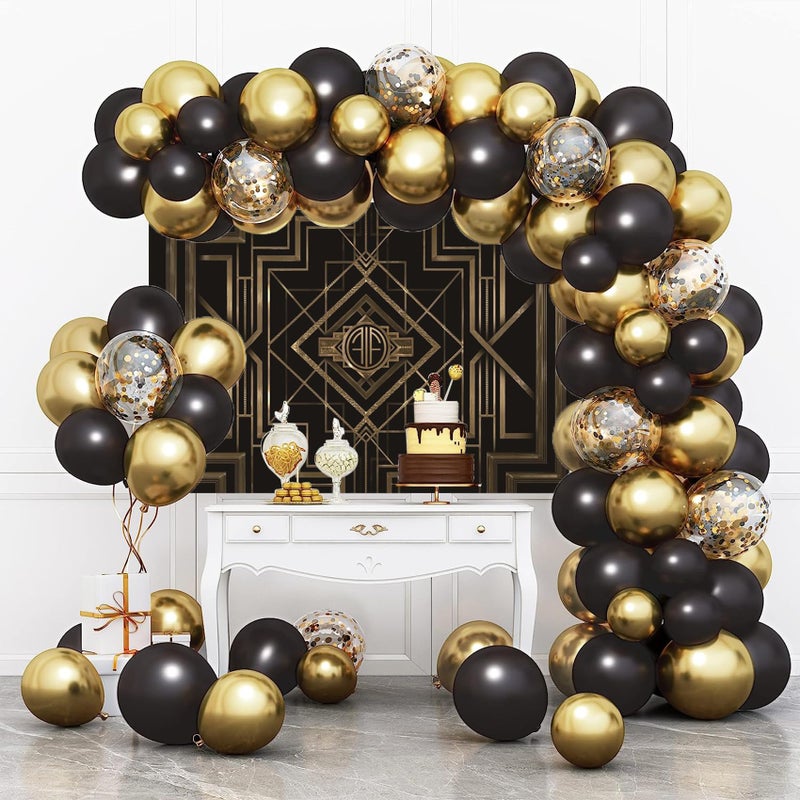 Baocicco 12x10ft Theme Backdrops for Photography Black and Golden Retro Texture Background Luxury Party Crazy Carnival Happy Birthday Party Portrait Booth Photo Studio Video Shooting Prop - Image 4